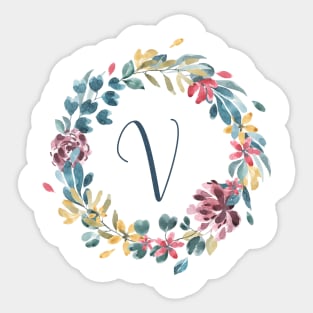 Floral Monogram V Colorful Full Blooms Sticker